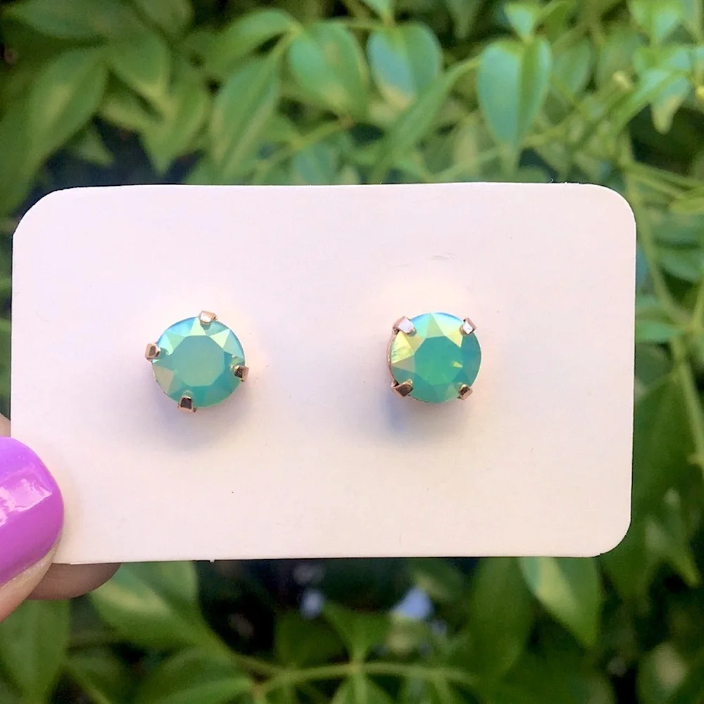 Pacific Green Opal Aurora Borealis Crystal Stud Earrings
